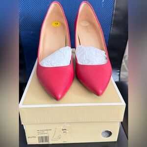 Michael Kors MK Flex Mid Pump Saffiano Leather Red Pointed Toe Heels 45T2MFMP3L